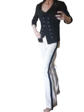 Ann Taylor Tan Flared Pants with Black Side Stripe